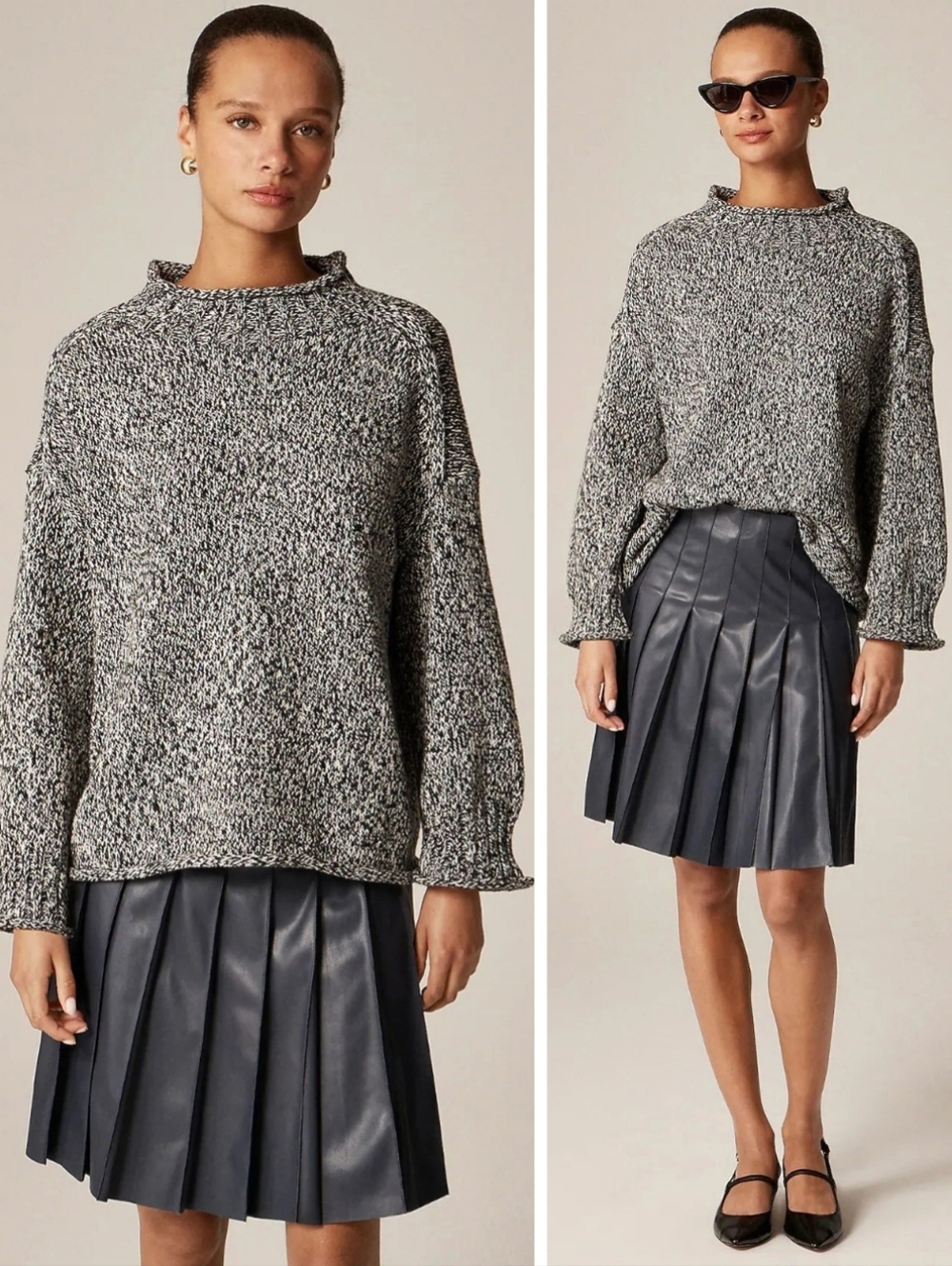 New! J. Crew Marled 2025 Rollneck Sweater in Black Carbon Ivory